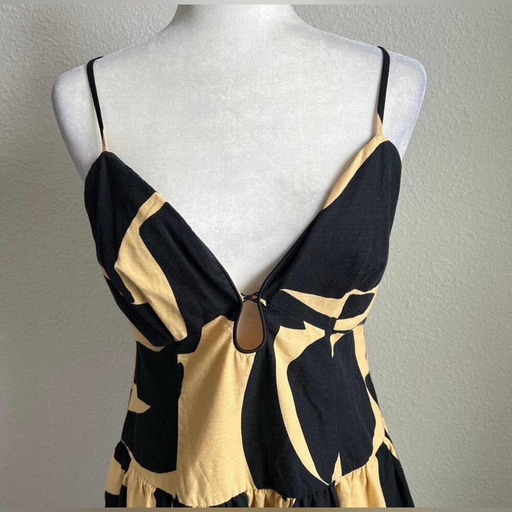 NWT Mon Renn Black/Yellow Gold Surreal Midi Dress Sz. M/10 - Picture 3 of 7